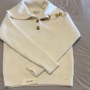 ON 34th Cream Button-Accent Ribbed Turtleneck Sweater